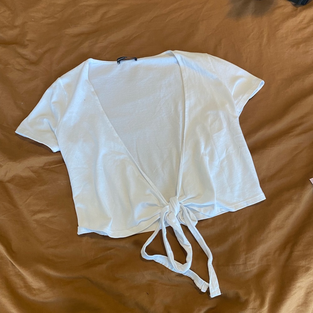 brandy melville white short sleeve wrap top